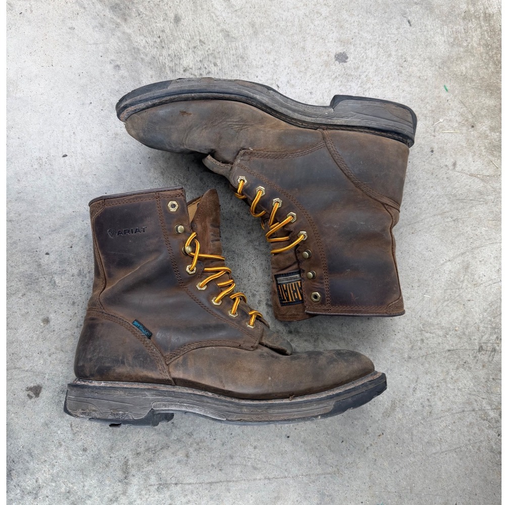 Ariat Workhog 8 Inch Lace Up Waterproof Leather Work Boots Brown Mens 12D